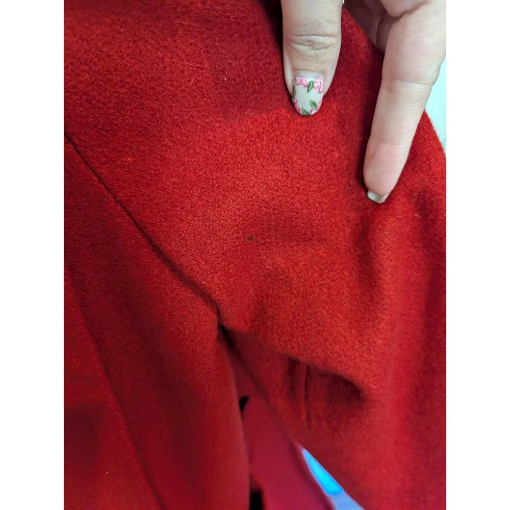 Vintage Shari Love Red Wool Blend Double Breasted‎ Coat Classic Pocket Winter